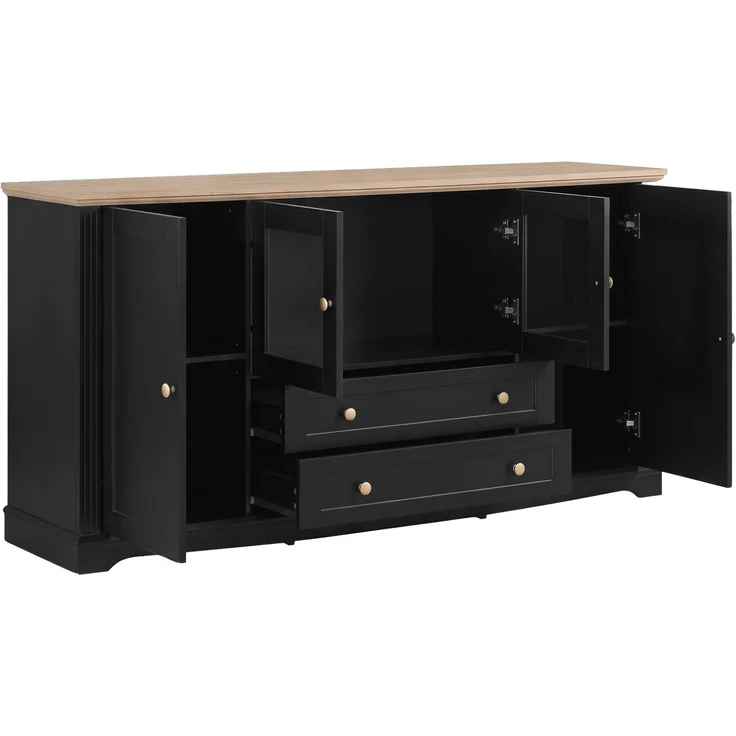 Sideboard 160 x 40 x 80,5 cm mit Glastüren, Schubladen und App-steuerbarer LED-Beleuchtung – Bild 7