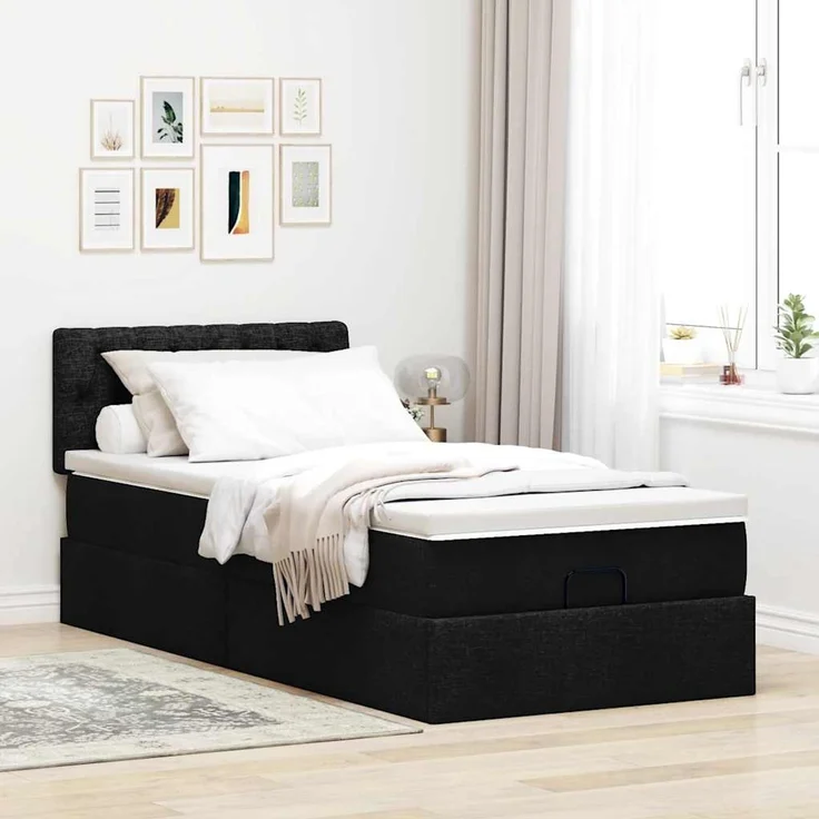 vidaXL Ottoman-Bett mit Matratze Schwarz 100x200 cm Stoff 3311520 – Bild 3