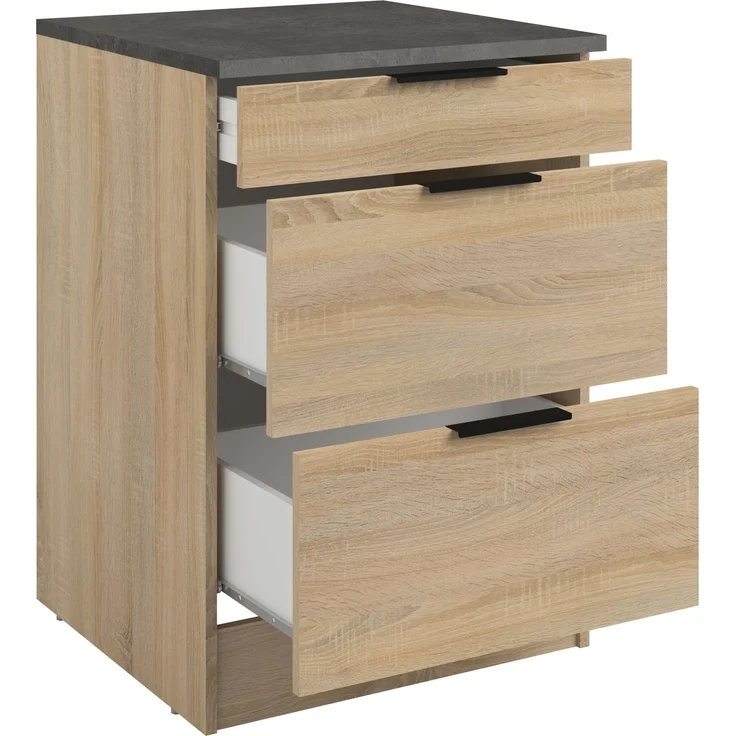 Miniküche >Fumay 21< (6-teilig) in Eiche Nachbildung, Beton Optik dunkel, Breite 200cm – Bild 6