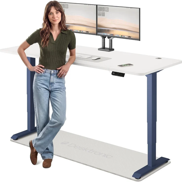 Desktronic HomePro Elektrisch höhenverstellbarer Schreibtisch 200x80cm Blau/Weiß mit Memory-Funktion, Anti-Kollisions Technologie, USB-A und USB-C-Ladeanschlüssen – Bild 1