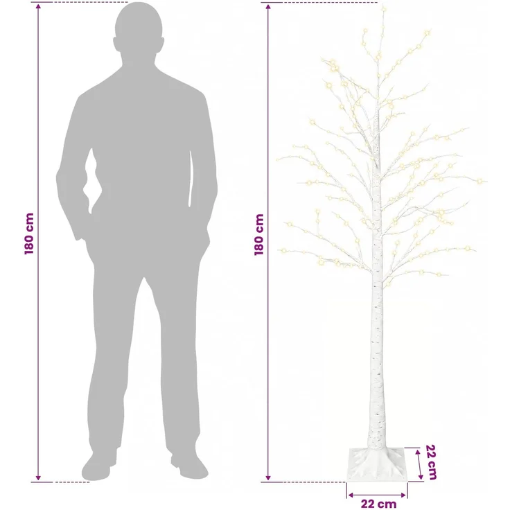vidaXL Birken-Weihnachtsbaum Weiß 22 x 22 x 180 cm Kunststoff 319 LEDs 42055355 – Bild 7