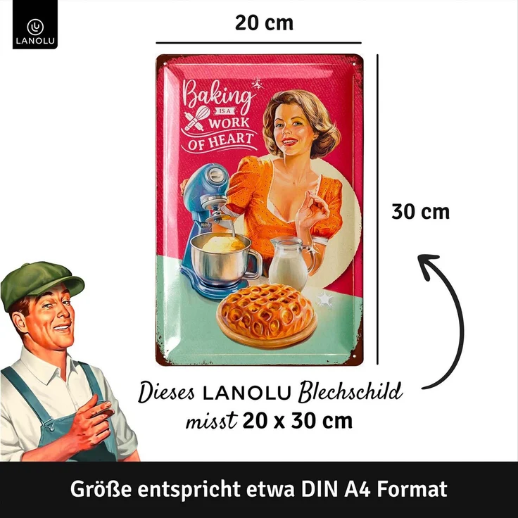 LANOLU Blechschild Baking - Work Of Heart - 20x30cm – Metall – Mehrfarbig – 20255 – Bild 5