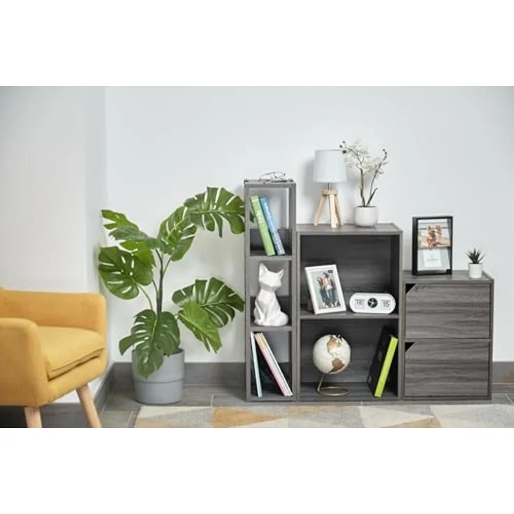 Iris Ohyama, Bücherregal, 3-stufiges Regal, 14 cm breite verstellbare Regale, Stabil, Industriell, Waschküche, Wohnzimmer, Eingangsbereich, Schlafzimmer, Büro - Open Wood Rack OWR-200- Eiche Grau – Bild 2