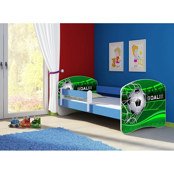 ACMA Kinderbett Jugendbett mit Einer Schublade und Matratze Blau mit Rausfallschutz Lattenrost II 140x70 160x80 180x80 (14 Goal !!!, 180x80) – Bild 2