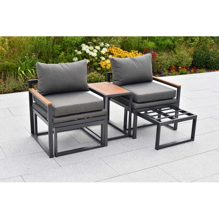 MERXX Gartenlounge-Set Lindos, (Set, 11-tlg), inkl. 2 Sessel, 2 Hocker, 2 Rückenkissen, 4 Sitzkissen, 1 Tisch – Bild 3