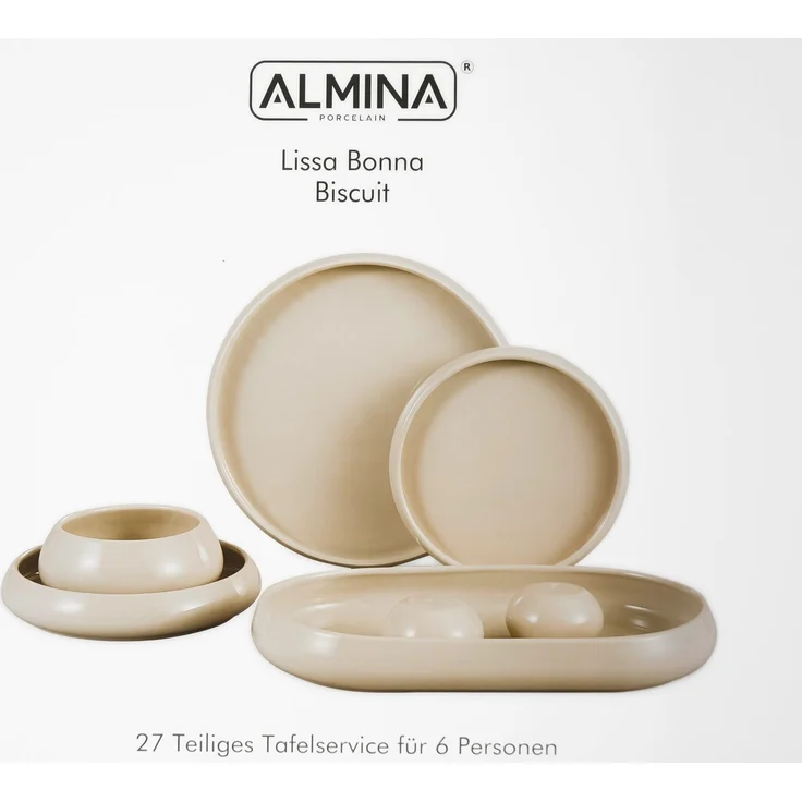 Lissa Bonna Biscuit 27-teiliges Tafelservice Set für 6 Personen - Kombiservice aus hochwertigem Porzellan – Bild 10