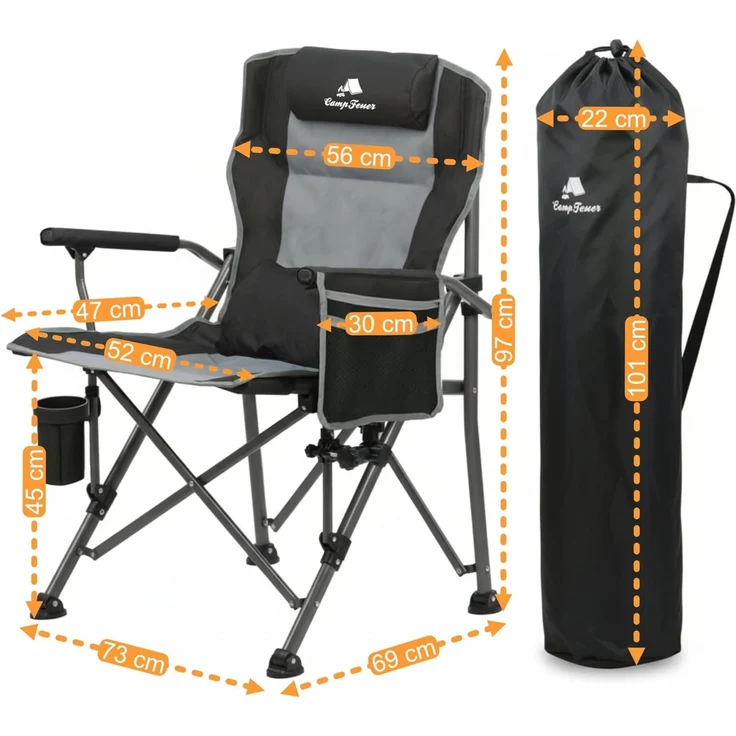 CampFeuer Angelstuhl mit Angelhalterung Grau / Schwarz, Outdoor Campingstuhl, Faltbarer Kar – Bild 3