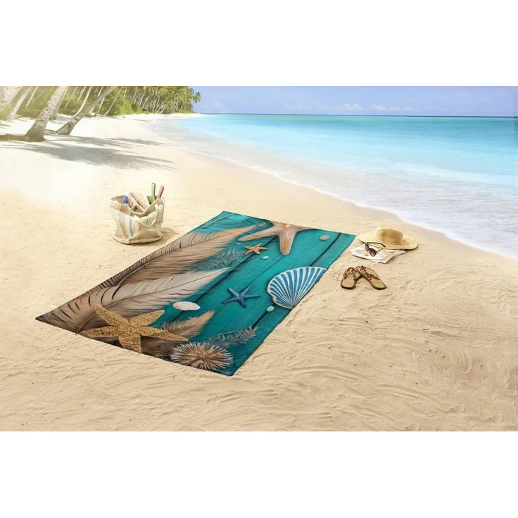 good morning Strandtuch Bali, Velours (Packung, 1-St), Mikrofaser, Velours, Strandtuch, saugfähig, 100x180, tropisch, federn – Bild 2