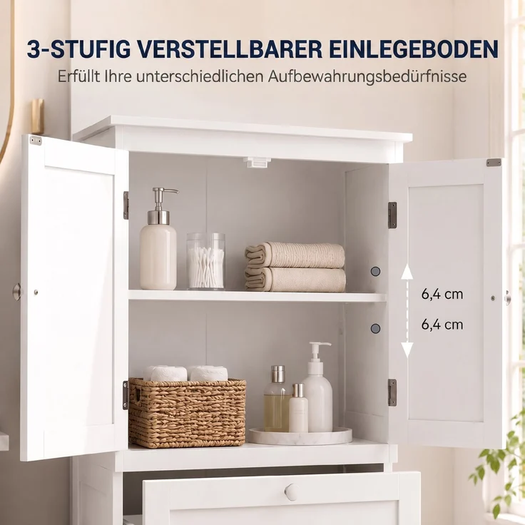 HOMCOM Badezimmerschrank, MDF, Weiß, 60 x 30 x 110 cm – Bild 5