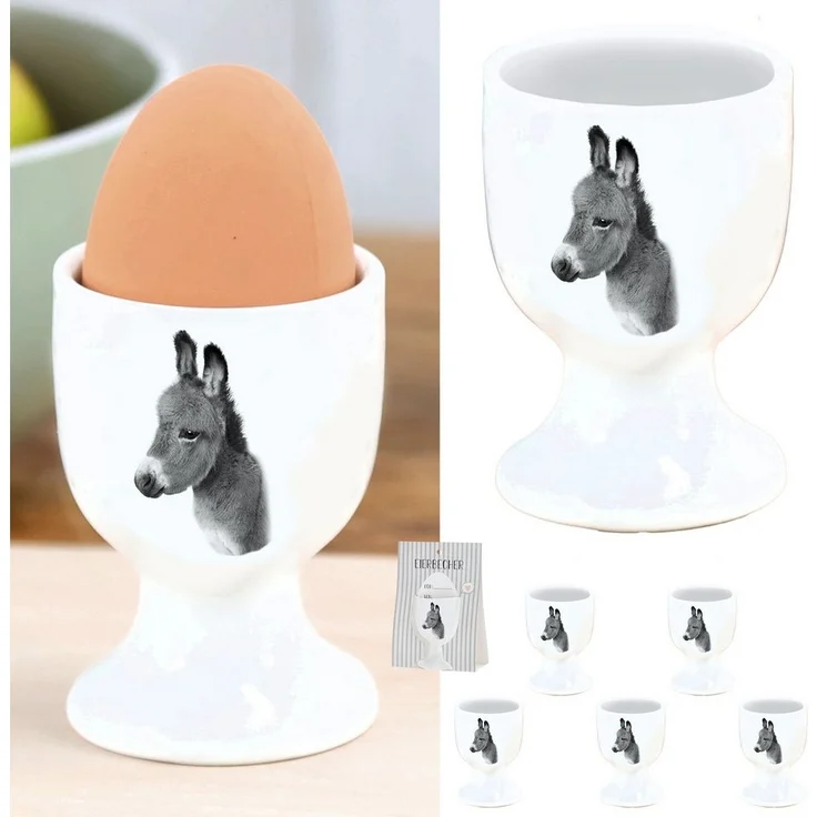 CEPEWA Eierbecher Eierbecher 'Esel' 6er Set Porzellan weiß 5x7 cm Halter Tiermotiv – Bild 1