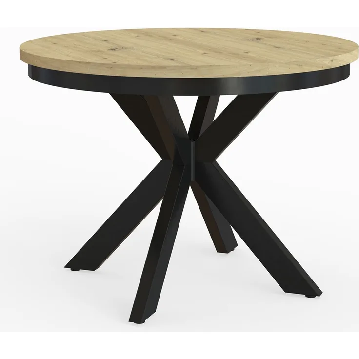 MEBLINI Esstisch Rund Ausziehbar aus Metall - 100-176x77cm - BAGIO - Artisan Eiche/Schwarz Matt - Loft - Esszimmertisch Modern - Küchentisch - Ausziehtisch - Round Dining Table - Esszimmertische