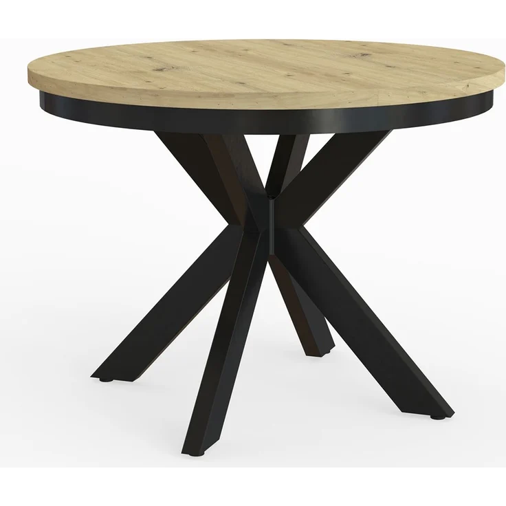 MEBLINI Esstisch Rund Ausziehbar aus Metall - 100-176x77cm - BAGIO - Artisan Eiche/Schwarz Matt - Loft - Esszimmertisch Modern - Küchentisch - Ausziehtisch - Round Dining Table - Esszimmertische – Bild 1