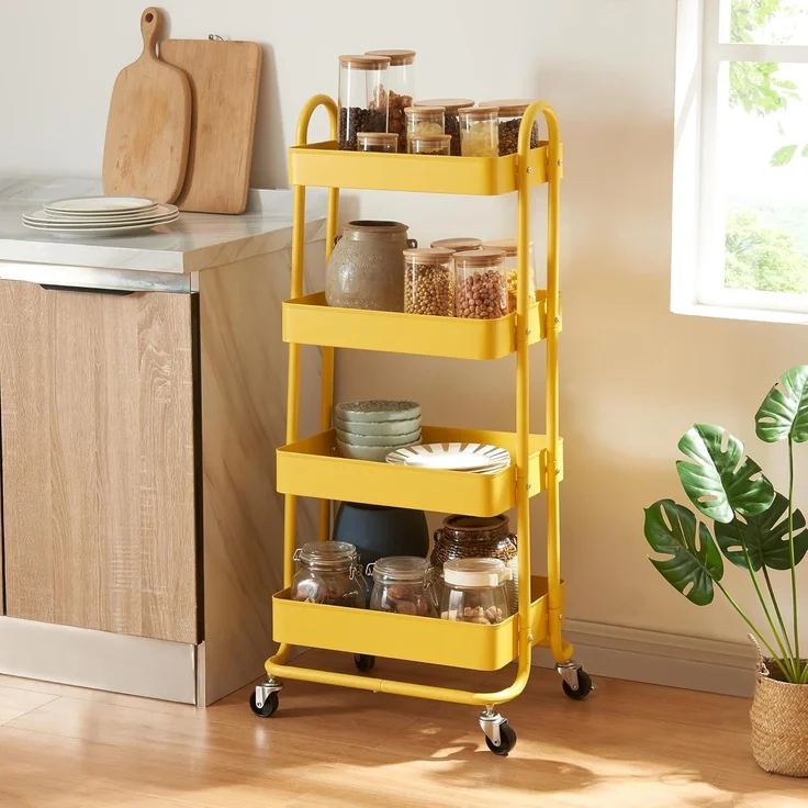 en.casa Küchenrollwagen Pyhäntä mit 4 Ebenen Gelb, 103,5 x 46 x 35 cm – Bild 2