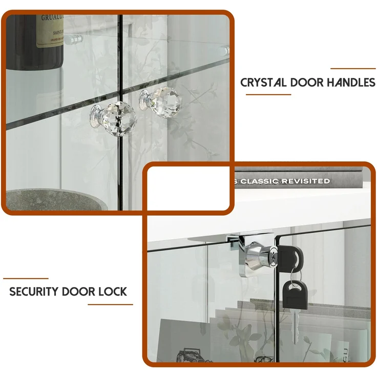 Moderne Glasvitrine mit Schubladen,Vitrine mit LED-Beleuchtung,Bücherregal aus gehärtetem Glas,Eintüriger Schrank mit vier EinlegebödenGeeignet für Wohn- und Schlafzimmer, schwarz-H167/B42.5/T36.5 cm--Schwarz--42.5x36.5x167cm--YOUDENOVA – Bild 7