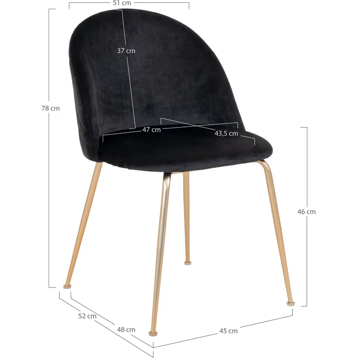 House Nordic Esszimmerstuhl aus Samt, schwarz mit Beinen in Messingoptik, HN1207 - 2er set – Bild 5