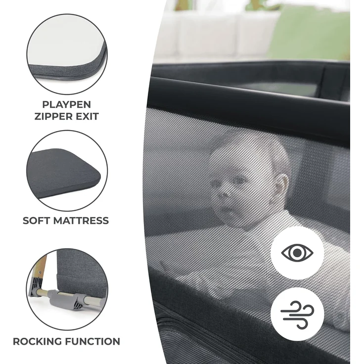 Kinderkraft Kinderreisebett 4 in 1 SOFI, Babybetten, Kinderbett, Baby Zustellbett, Reisebett mit Zubehör, mit Laufgitterfunktion, Modernes Design, Kleine Abmessungen nach Zusammenklappen, Grau – Bild 6