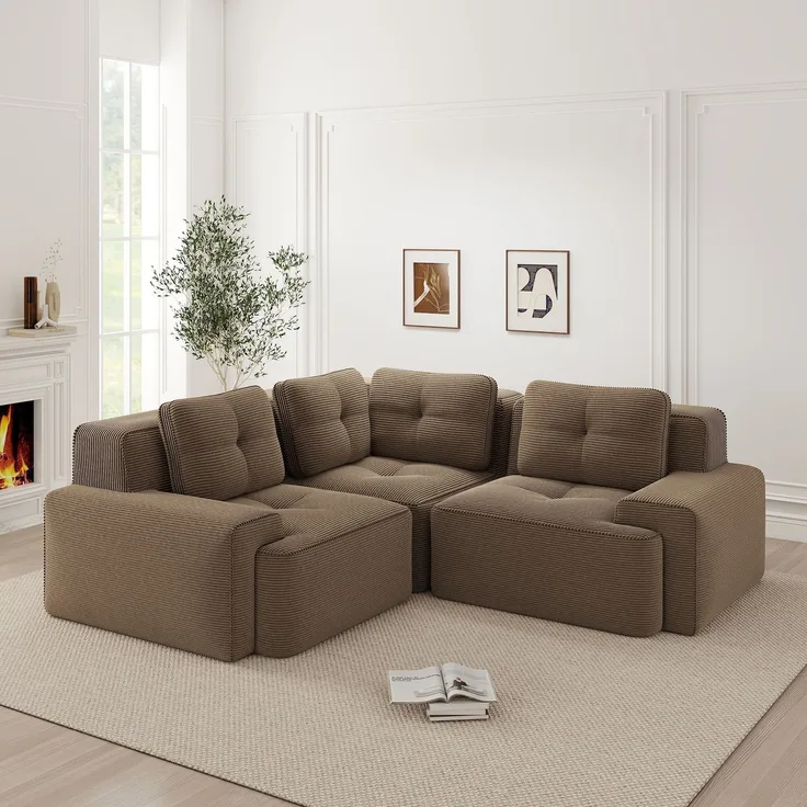 EINHOM Rahmenloses Sofa für das Wohnzimmer, Bürosofa, modulares Kombinationssofa, bequemes, gepolstertes Tiefsitzsofa aus Cordstoff, keine Montage erforderlich, rutschfestes Design. braun