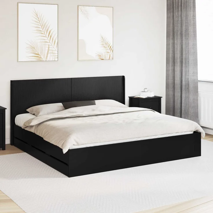 vidaXL Bettgestell mit Stauraum und Kopfteil Schwarz 200 x 200 cm 3413918 – Bild 1