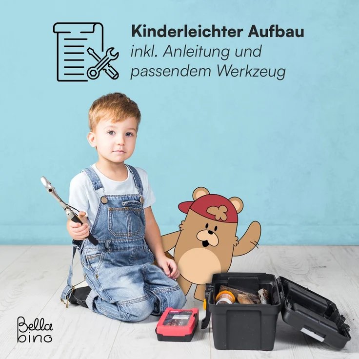 Bellabino 'Vere' Kinderbett 90x200 cm mit 2 Schubladen, weiß, Massivholz Kiefer, Jugendbett mit Rausfallschutz und Lattenrost – Bild 9