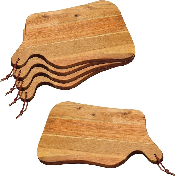 5 Stück Servierbrett mit Tragegriff - Akazienholz - 37,5 x 23cm