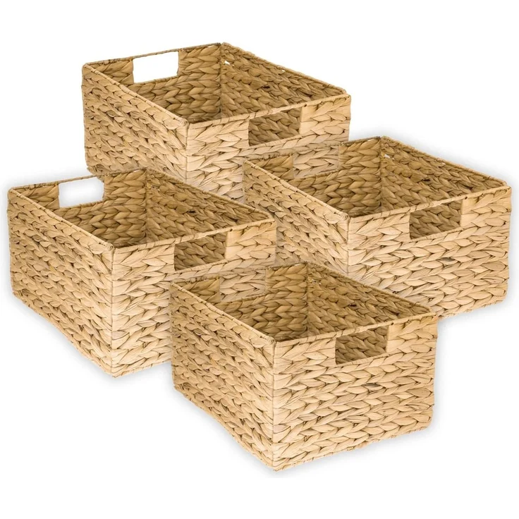 HMF Aufbewahrungskorb faltbarer Korb geflochten aus Wasserhyazinthe Seegras (4 St), handgefertigter Flechtkorb 36 x 28 x 20 cm – Bild 1