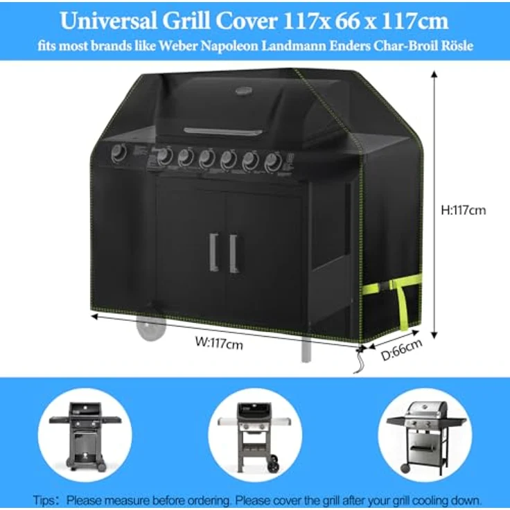 Grill Abdeckhaube, VDISRR Wetterfest Grillabdeckung, 420D Oxford Gasgrill Abdeckplane, Wasserdicht Grillschutzhülle, 117 x 66 x 117 cm, reißfest, UV, Schutz vor Verblassen, Rost und Schimmel – Bild 3