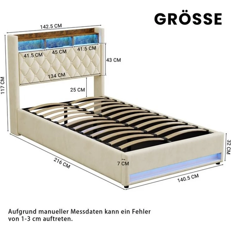 STILVORA Polsterbett 140×200 mit matratze und bettkasten,Stauraumbett Boxspringbett mit USB (Funktionbett mit Hydraulikstange,Tragfähigkeit: 200kg, Strapazierfähig und schmutzabweisend,verschiedenen Farben,Metallrahmen), Bettgestell mit Lattenrost,Bequ... – Bild 4