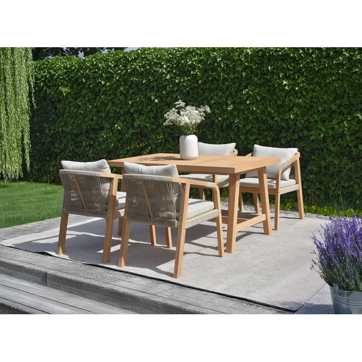 Garten-Sitzgruppe BERGEN 5-tlg. inkl. Auflagen - Akazie, Braun | Gartenmöbel-Set Gartengarnitur Garten-Essgruppe mit Stühlen und Esstisch – Bild 3