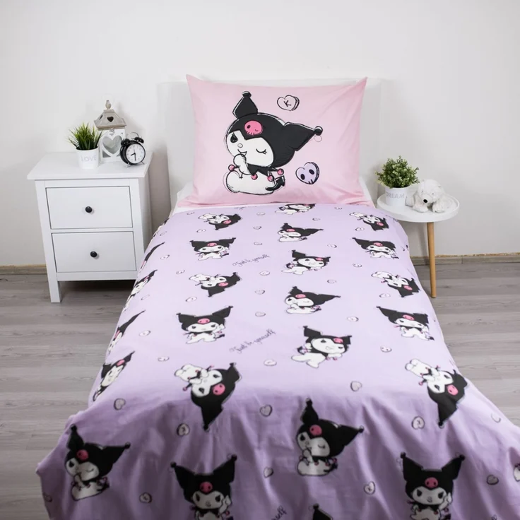 Kuromi Bettwäsche Set aus Baumwolle Bettdeckenbezug 140 × 200 cm mit 70 × 90 cm Kissenbezug – Bild 3