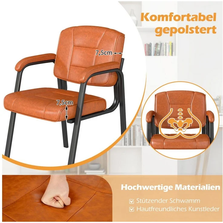 KOMFOTTEU Besucherstuhl (2er Set), Konferenzstühle mit Rutschfesten, Armlehne & Lehne – Bild 3