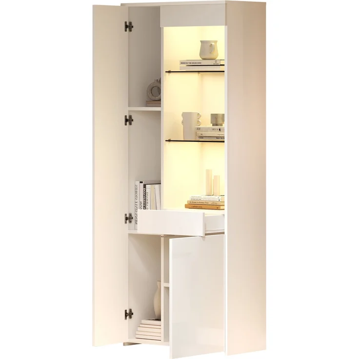 70*35*180cm Vitrine mit Schubladen, Vitrine Hochglanz, Glasvitrine mit LED-Beleuchtung,Hochschrank, Highboard Mit Schrank , Standvitrine,Trennwandlagerung, empfohlene Tragkraft 45kg – Bild 8