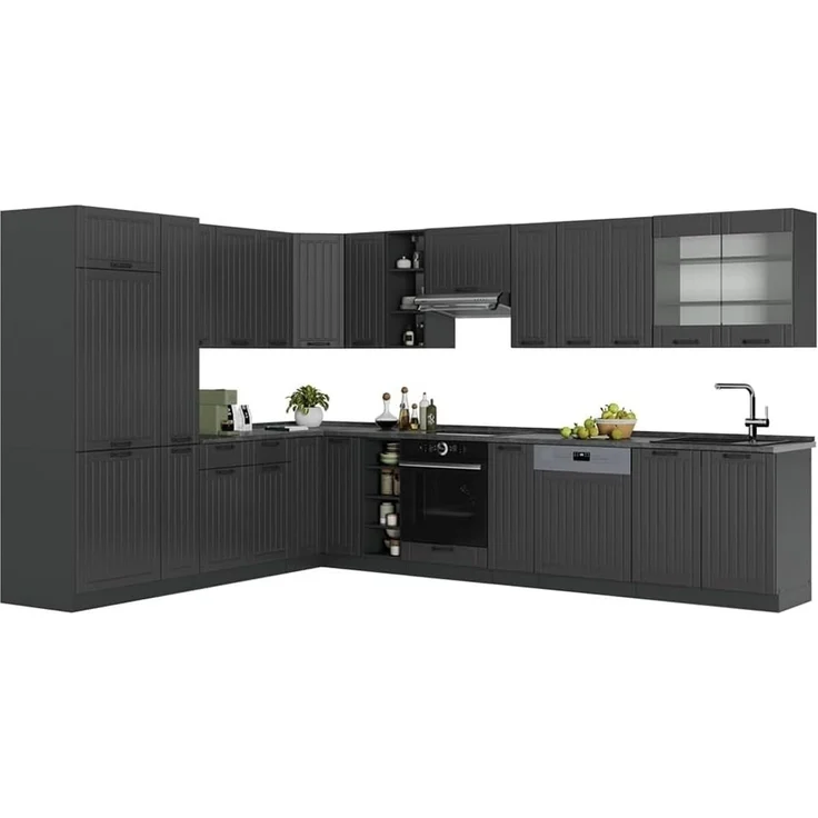 Eckküche Fame-Line Dunkelgrau/Anthrazit 347 x 257 cm ohne Arbeitsplatte Vicco – Bild 6