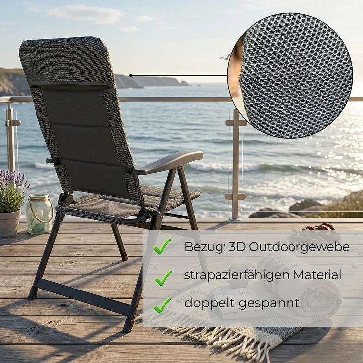 osoltus Alu Camping Klappsessel Hochlehner mit Hocker 3D Soft Touch Open-Grey – Bild 7