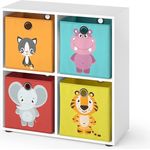 Kinderregal Tetra Weiß 72.6 x 72 cm mit 4 Faltboxen (rot/gelb) Vicco