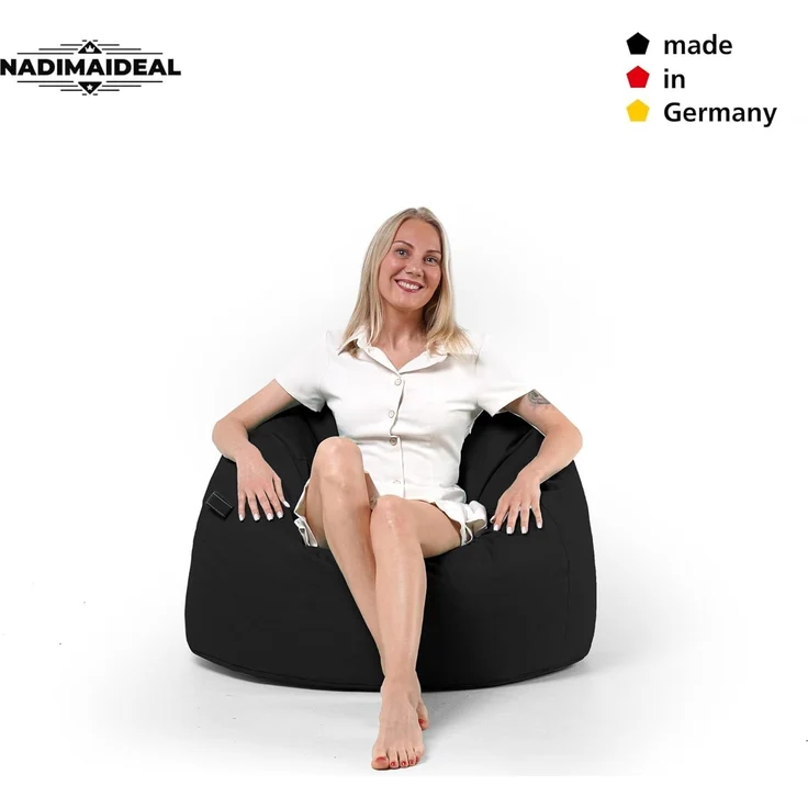 Nadimaideal Sitzsack Tropfenform Kastanie | Bodenkissen für Kinder & Erwachsene | Indoor & Outdoor | Gaming Sitzsack - Sitzkissen - Beanbag | Füllung EPS Perlen (Schwarz, XXL-Durchmesser 88 cm) – Bild 2