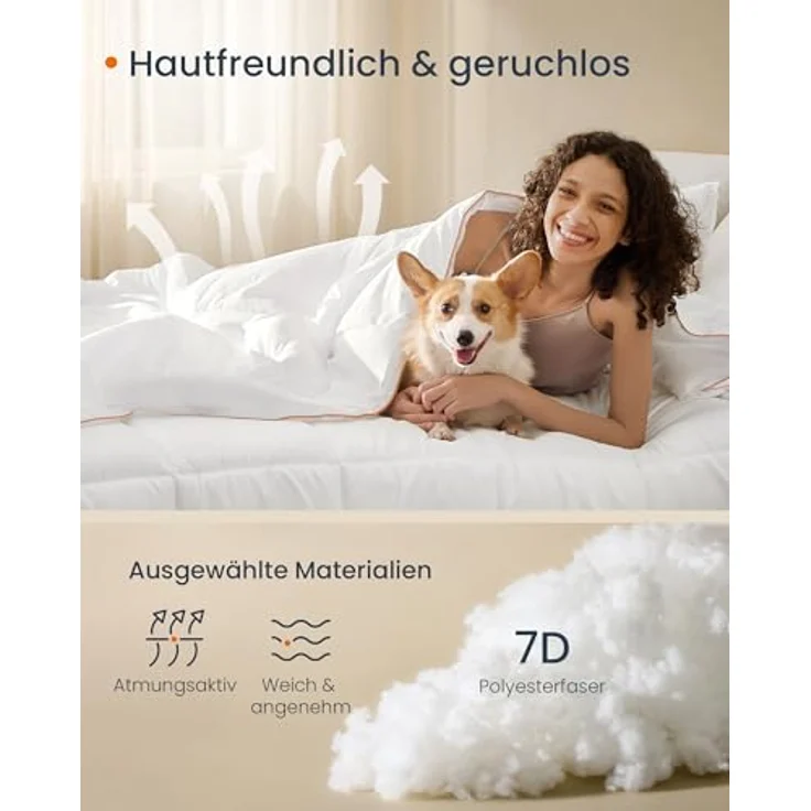 SONGMICS HOME Bettdecke, 200x135 cm Steppdecke, Steppbettdecke mit 8 Schlaufen, 300 GSM Decke, Einzelbettdecke, mit Karosteppung, wolkenweiß TDC011W01 – Bild 5