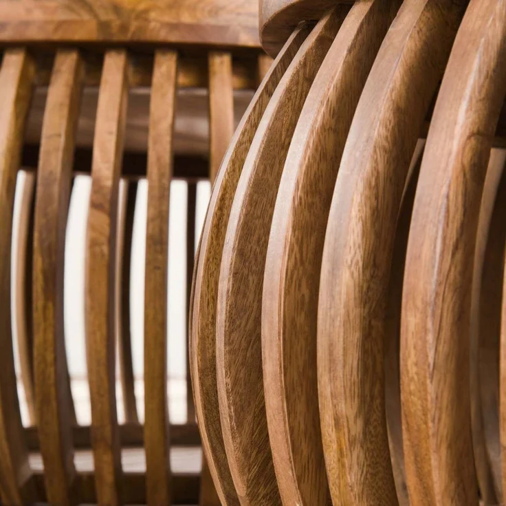 Couchtisch 2er-Set Mangoholz massiv, modernes Lamellen Design, rund in Braun, montiert geliefert – Bild 3