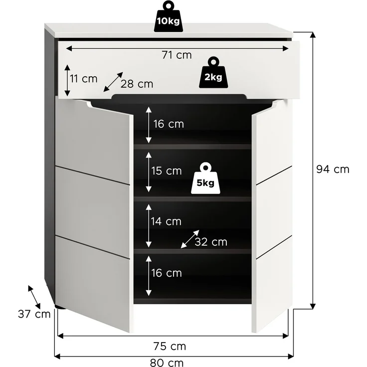 Schuhkommode (B/H/T: 80x94x37 cm) in weiß Nachbildung – Bild 4