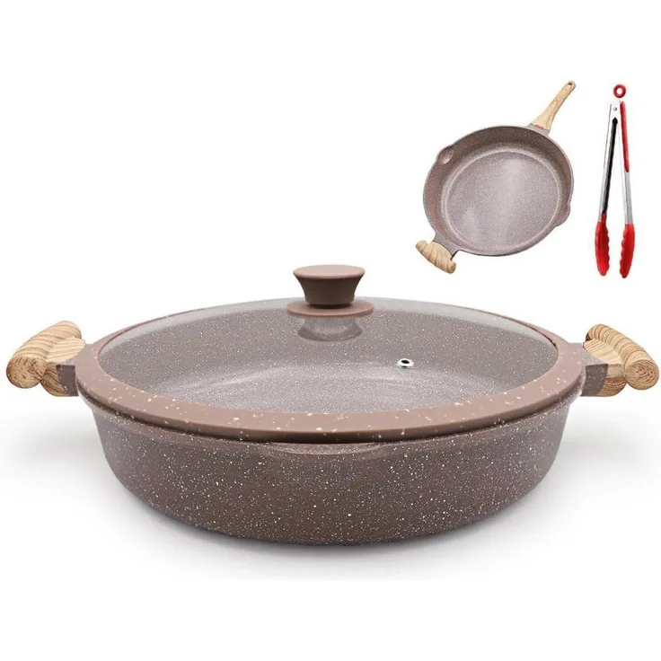 Keramikpfanne 32cm mit Deckel Antihaftbeschichtung Bratpfanne - braun
