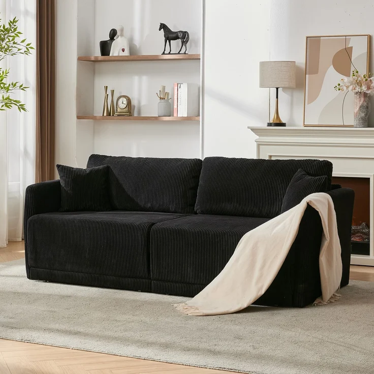 ZUBALIYA Schlafsofa 69.00x23.00 cm, mit Cordbezug, für Wohnzimmer und Apartments, mit stabilem Untergestell, Beige – Bild 1