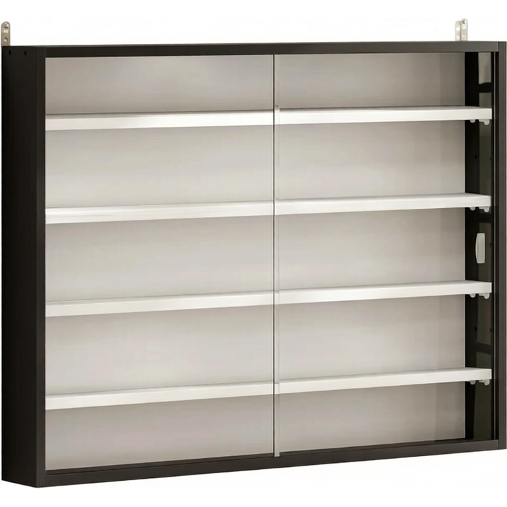 DESVIAE Regal als Wandvitrine Schwarz/Weiß aus Glas/Spanplatte – 80x60x9,5 cm – 2 Glasschiebetüren – Bild 7