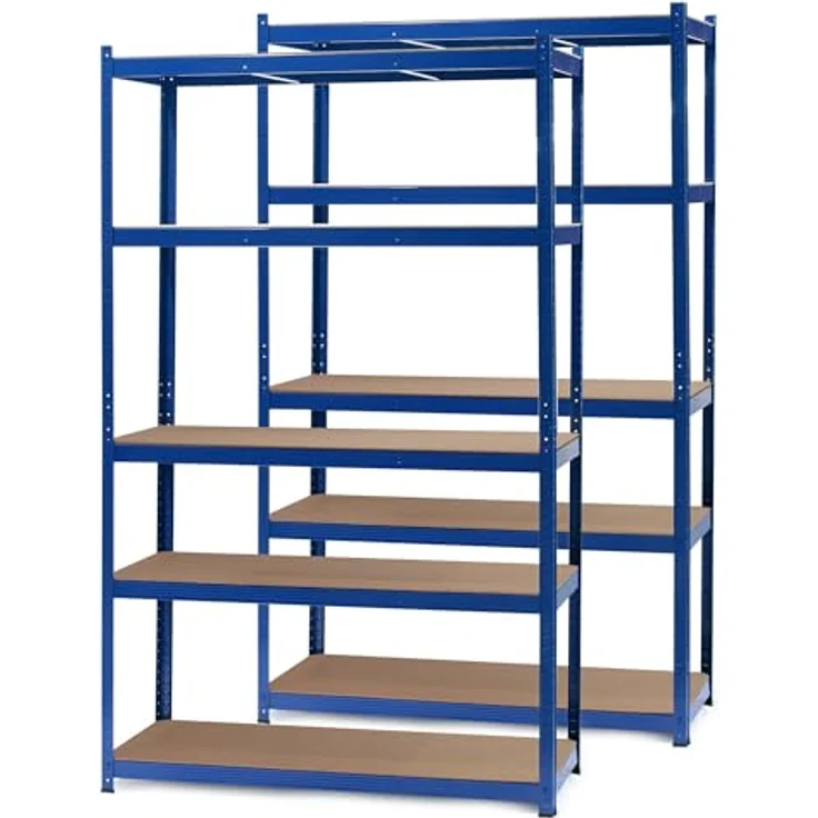 Wiltec Set 2X Schwerlastregal 120 x 60 x 204 cm, 200kg/Ebene, Steckregal blau, Lastenregal mit 5 Ablagen, Werkstattregal – Bild 5