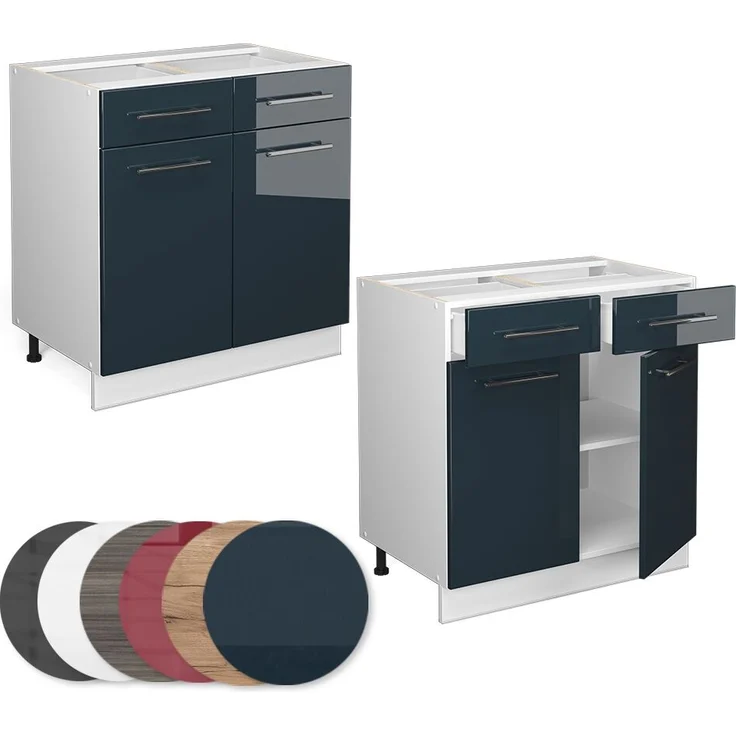 Küchenunterschrank Fame-Line Dunkelblau Hochglanz 80 cm , AP Anthrazit Vicco – Bild 5