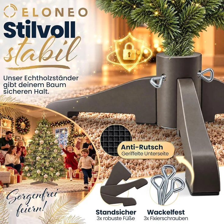 ELONEO Premium Weihnachtsbaum künstlich 150cm mit Holzständer, Christbaum naturgetreu, dichte Zweige, künstlicher Weihnachtsbaum, Christmas Tree, Tannenbaum künstlich -Testsieger- – Bild 4