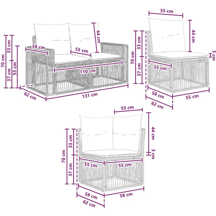 vidaXL Gartensofa-set 7 stk. 7-Sitzer Grau und Dunkelgrau Poly-Rattan 3435134 – Bild 8