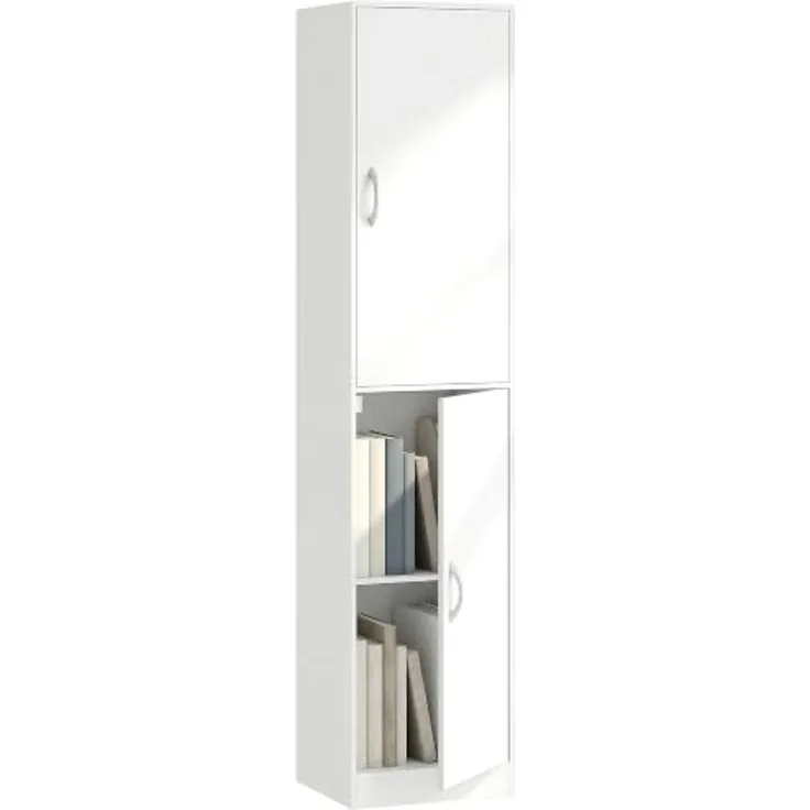 HOMCOM Bücherregal Bücherschrank, 5 Ebenen, 2 Türen, verstellbare Ablagen, Standregal 1-tlg, 40 x 35 x 180 cm für Büro, Wohnzimmer, Schlafzimmer, Weiß