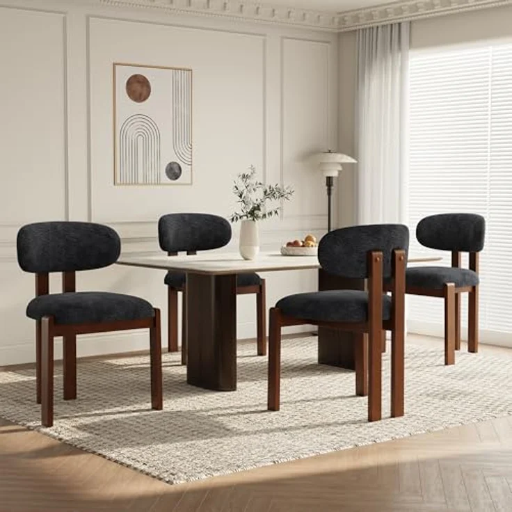 MALOL Esszimmerstühle 4er Set, Moderne Polsterstuhl Essstühle mit Holzbein, Stoff Esszimmerstühl mit Fester Rückenlehne für Esszimmer, Küche, Restaurant, Mit dunkelbraunen Beinen, Dunkelblau – Bild 1