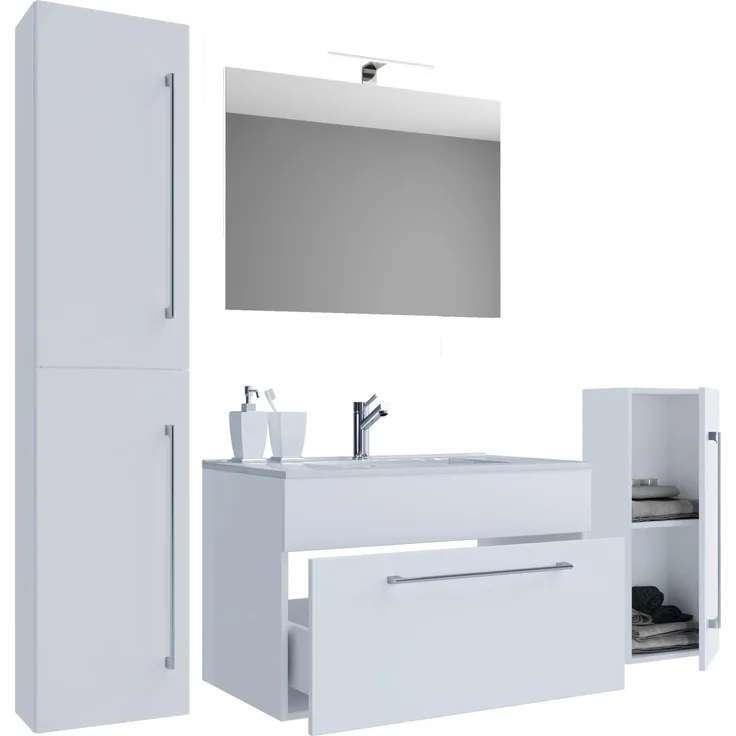 Nywo Bad Möbel Set Waschbecken Unterschrank Wandspiegel Badezimmer Waschtisch