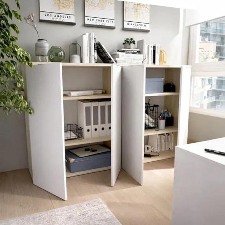 Dmora - 2-türiger Mehrzweckschrank Gaviola, multifunktionaler niedriger Schrank, Schuhschrank, 79 x 40 x 96 cm, Weiß und Eiche – Bild 2