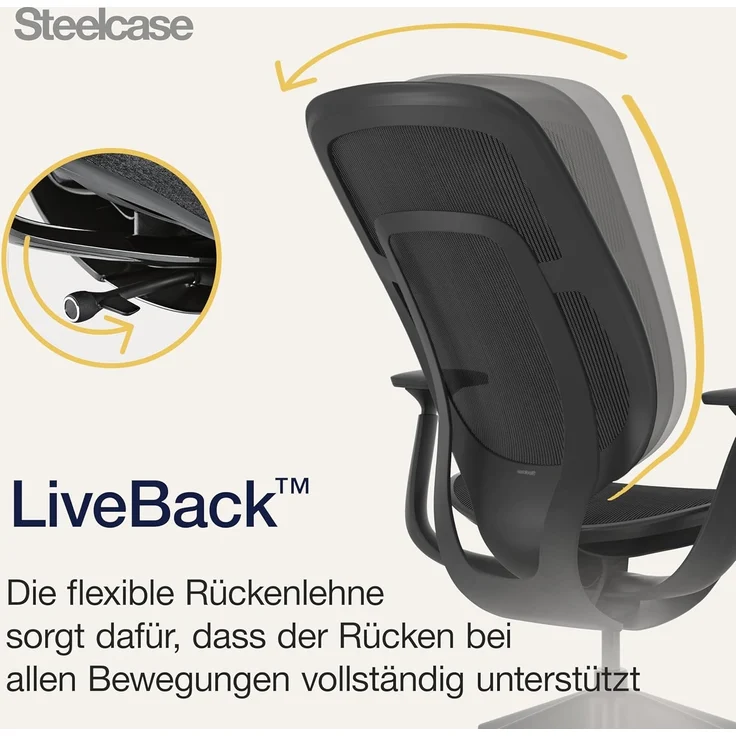 Karman Steelcase Ergonomischer Bürostuhl, höhenverstellbarer Stuhl mit Schwarz Bezug, 64.5 x 68 x 103 – Bild 7